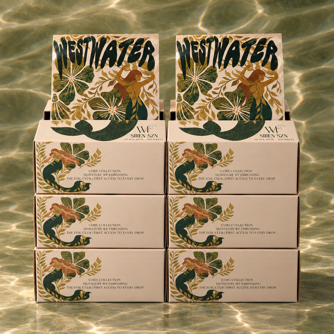 Six Siren SZN boxes stacked two across and three high, the top two open with foil showing
